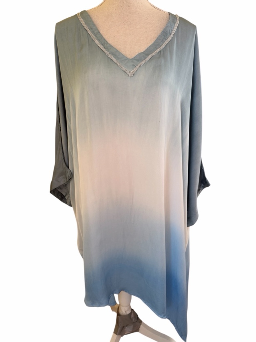Tamsy Blue Gradient Ombre V-Neck Tunic Caftan OS